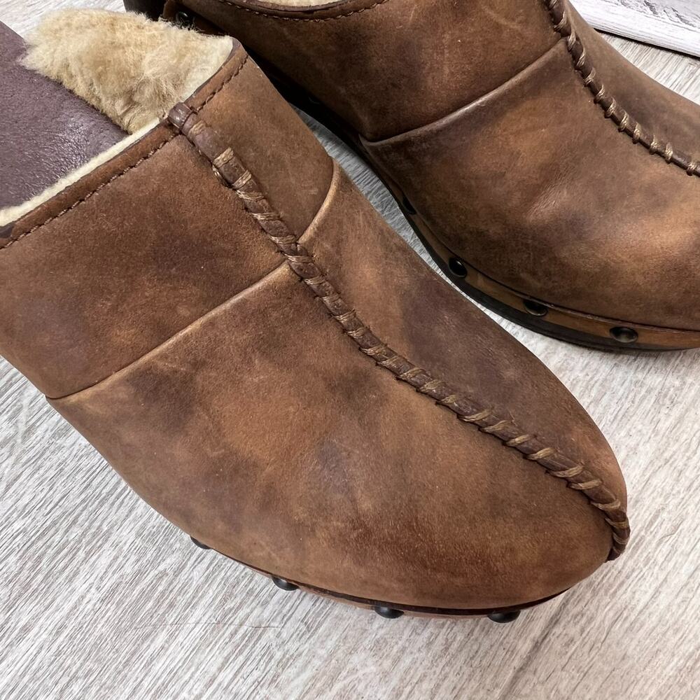 UGG Shoes Womens Size 5 1/2 - 6 Kassi High Heel Leather Clog Mule Sheepskin - Picture 6 of 14